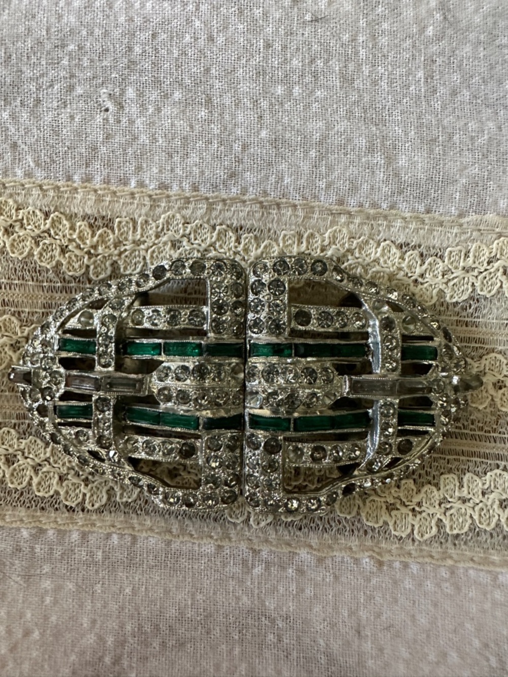 Vintage Silver and Emerald Art Deco belt buckle